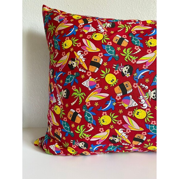 Keiki Summer and Food Pattern Red Pillowcase | Handmade | 100% Cotton - Picture 2 of 4
